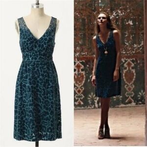 Anthropologie Moulinette Soeurs Matilija Velvet Burnout Dress-Silk Blend-Teal-0